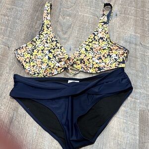 Floral Print Bikini Top and Navy Bottoms
